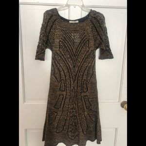 Anthropologie (Cecilia Prado) brown and shimmery gold knit dress. NWT size L.